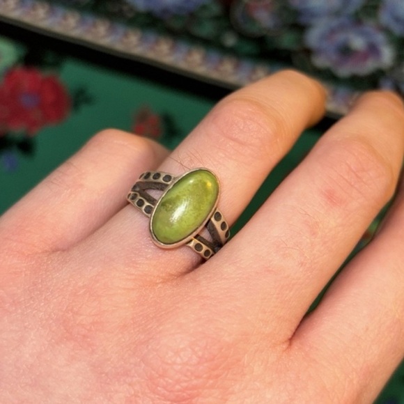 🫒 {PRICE FIRM} RARE DDR Green Turquoise Single Stone Ring, Hallmark, #741 - Picture 6 of 8